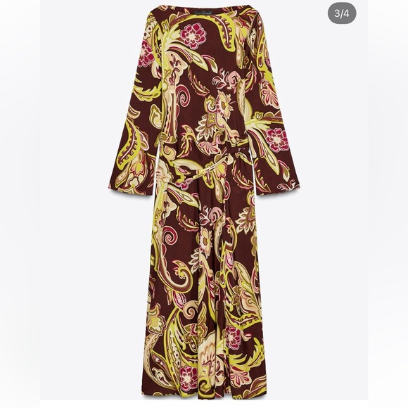 Zara NWT printed midi dress long sleeve 2459/127 - Picture 4 of 6